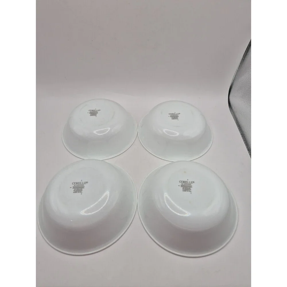 Corelle Country Cottage Green & Blue Rim Cereal Soup Bowls Set of 4 Vintage